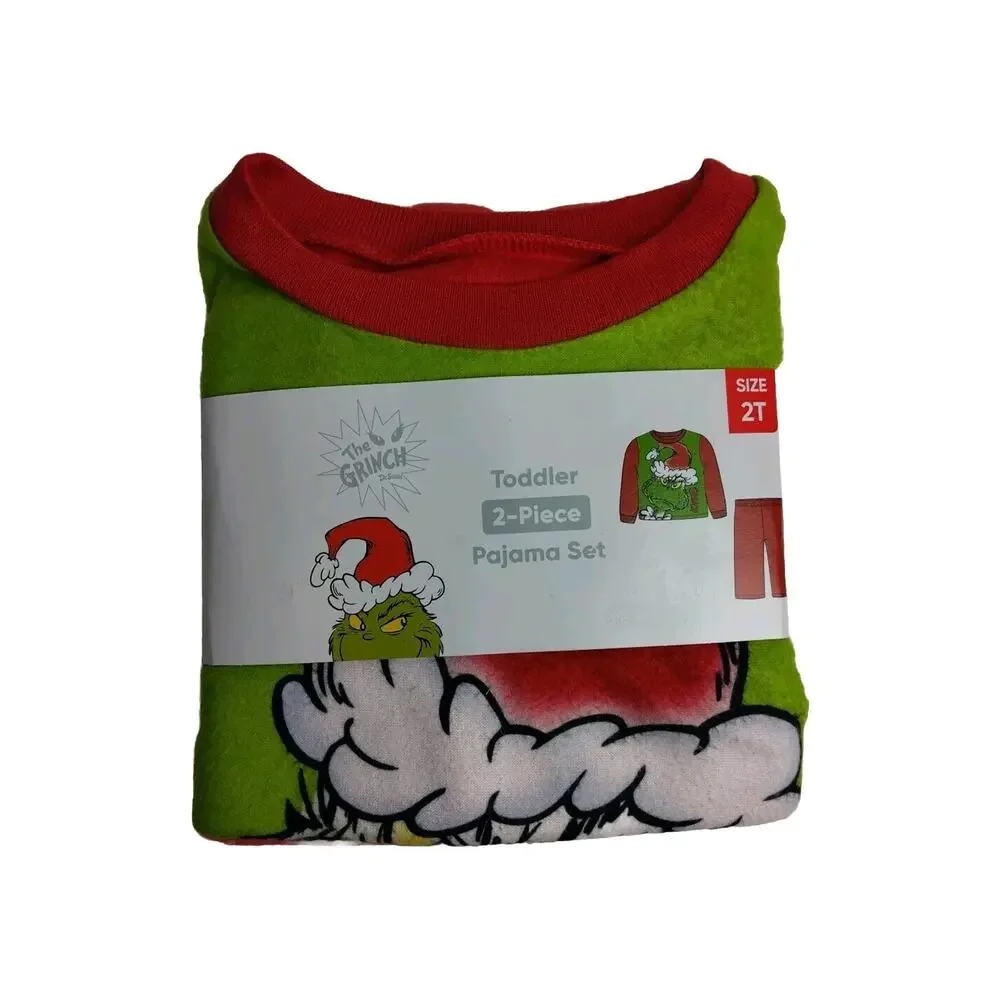 The Grinch Pajama Size 2T Flame Resistant 2 Pc Fleece Pjs Long Sleeve/ Pants.